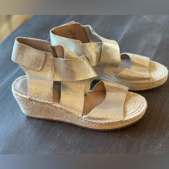 NEW Eileen Fisher Willow Wedge Espadrille Women 9 Platinum Glitter Suede Leather - Picture 3 of 7